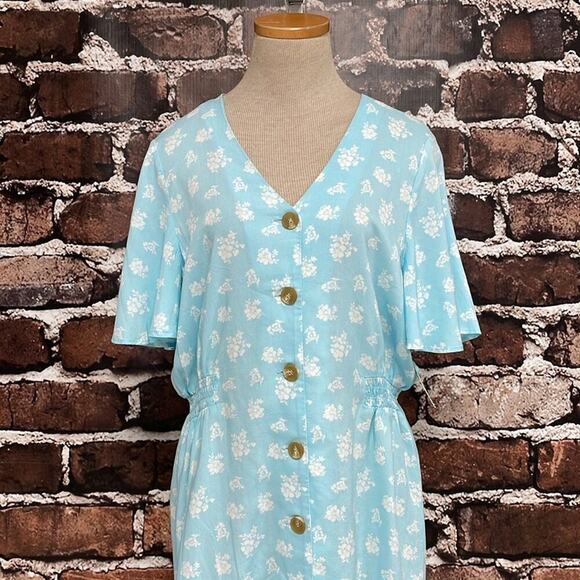 Abound Dress Womens Large Blue Floral NWT Short Sleeve Buttons A-Line - Picture 6 of 16